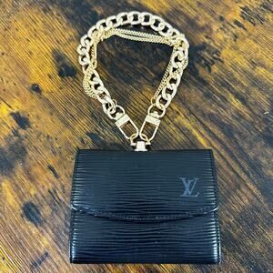Louis Vuitton Black Epi Leather Card Case Wallet With Added Wristlet Chain